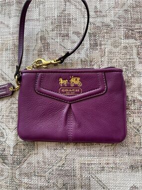 Coach Plum Leather Wristlet Clutch with Gold Hardware